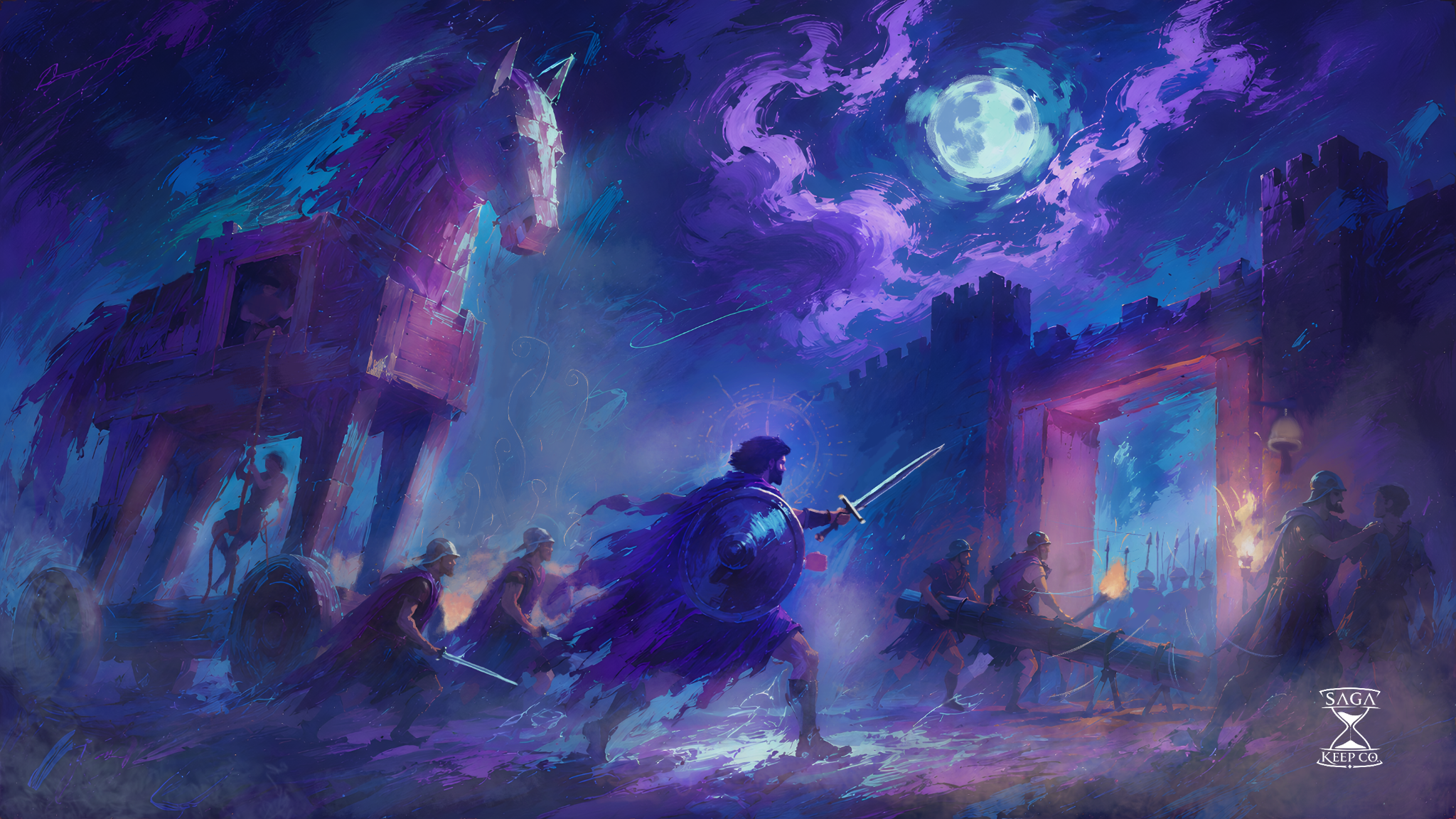 The Trojan Horse mythology-inspired TCG playmat artwork